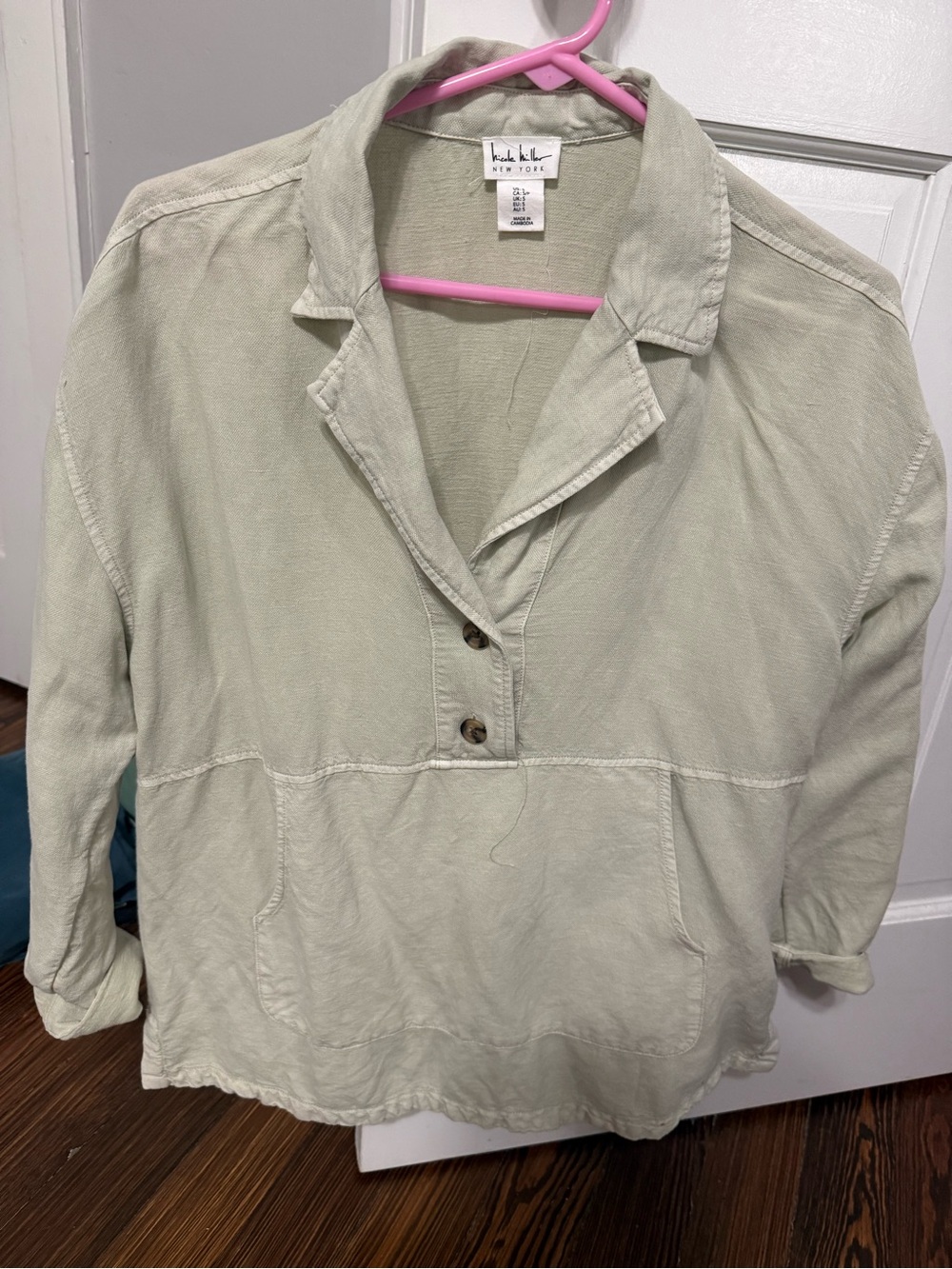Relaxed Button-Front Pullover Shirt in Sage Green by KUT from the Kloth